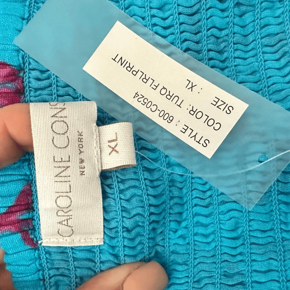 Caroline Constas Halter Fit Flare Smocked Maxi Dress XL Turquoise Gauze Cotton - Picture 5 of 16